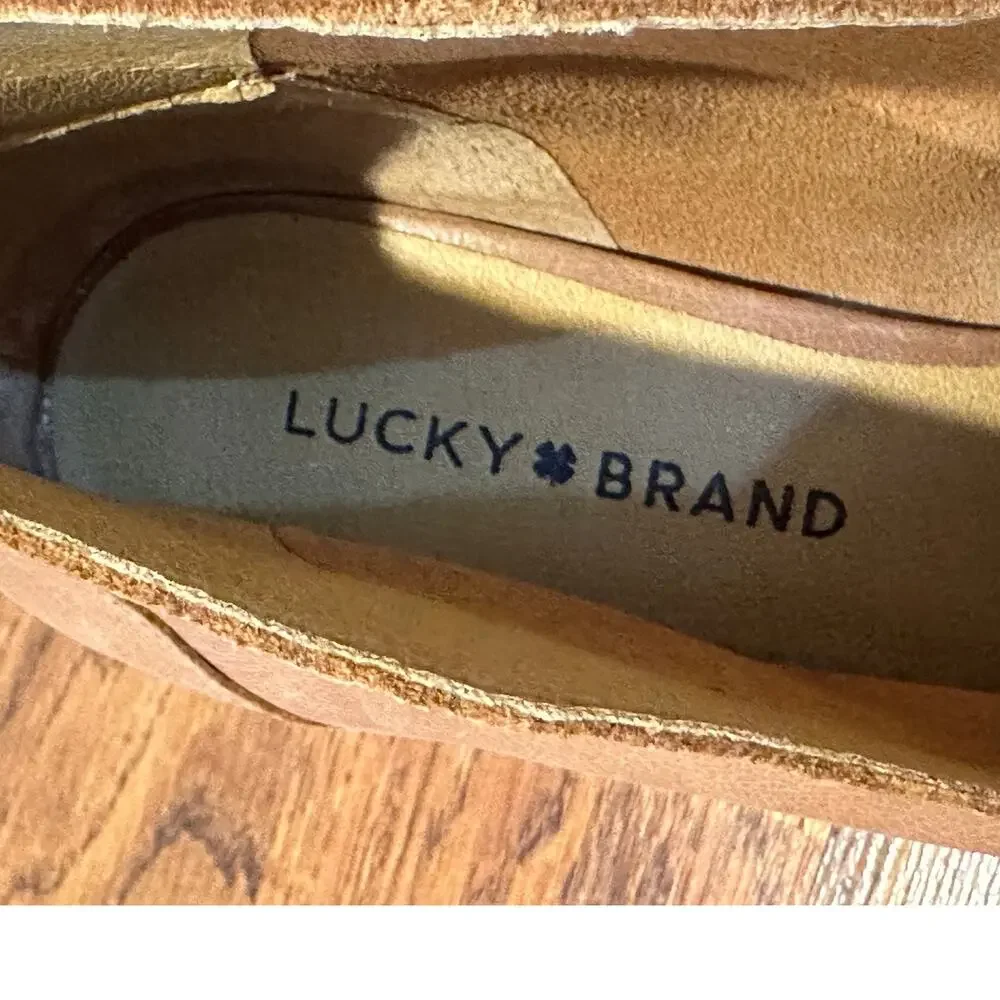 Lucky Brand Joal Peep Toe Leather Booties Women’s 8.5M Tan Block Heel Shoes